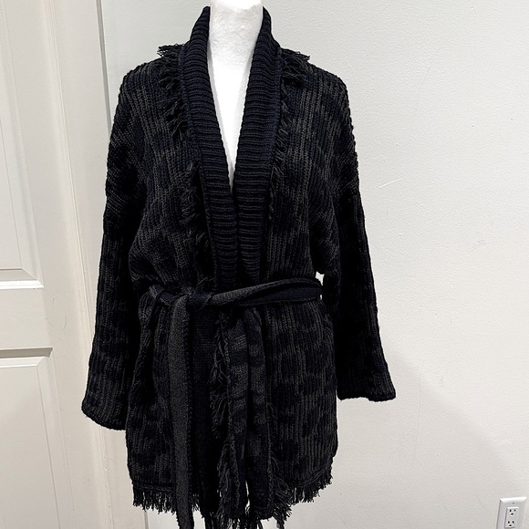 John + Jenn - Women’s Leopard Cardigan w/Tie Front - Black & Gray - Size: Medium - Picture 1 of 5